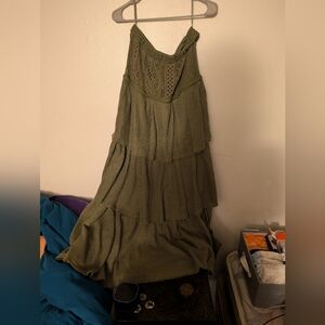 Boho Tiered Olive Green Maxi Dress